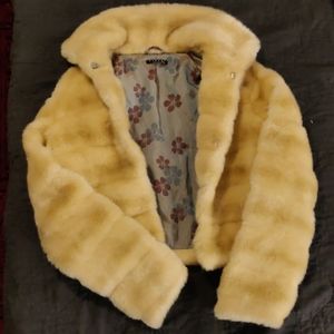 Faux fur coat  with floral lining. Made in Ukraine